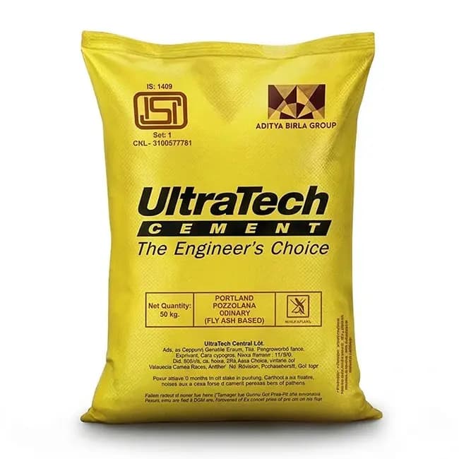 Ultratech PPC Cement Bag, 50 Kg - Use within 3 Months (Store in Dry, ventilated area away from Moisture) | 50 Kg | PPC Cement