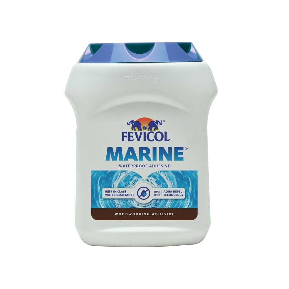 Fevicol Marine Waterproof Adhesive - Bonding laminate, plywood, veneer, particleboard, MDF, block board, hard board to each other. | Non-furniture Industries such as Bus body building where wood is used  Wooden cabinet for Television and Radio, wooden framing of wall clock | Approx.34 – 38 sq.ft/kg (both side application) | When not in use, container should be kept closed. | Skin formation if any, should be removed from the surface before use.