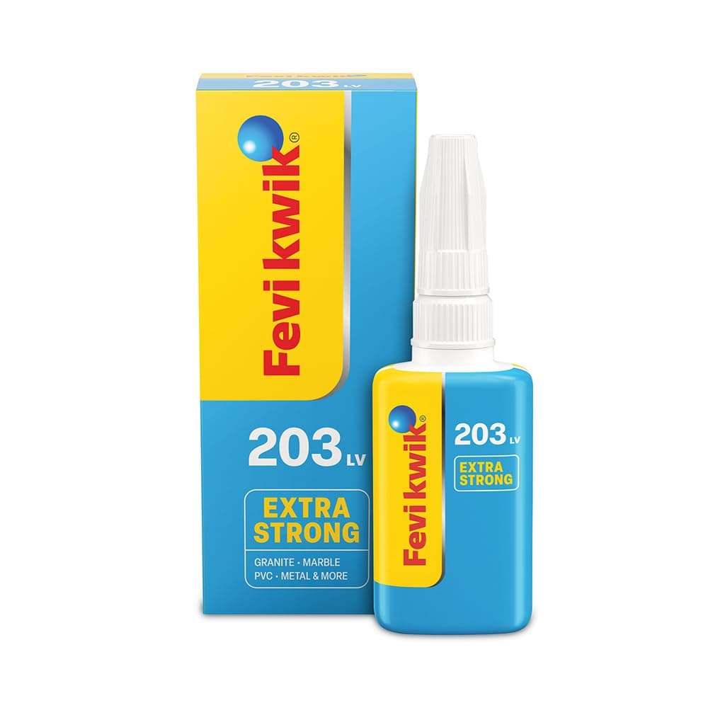 Fevikwik Pidilite Fevikwik 203 Cyanoacrylate Adhesive 20 ml - Fevikwik 203 is suitable for bonding plastics, metal and rubber components. It can be also used to lock components which are already assembled. It has typical applications in molded furniture, sign boards, gift articles, Besides this it is also used | 9 months from manufacture in sealed condition and dry and cool (<25℃) storing condition. | 20 ml