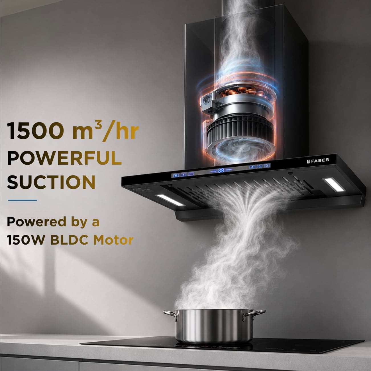 Faber Hood SlimX Black BLDC Autoclean Filterless Wall Mounted T-Shape Chimney - Hood BLDC | Black | 325.0747.465 - View 6