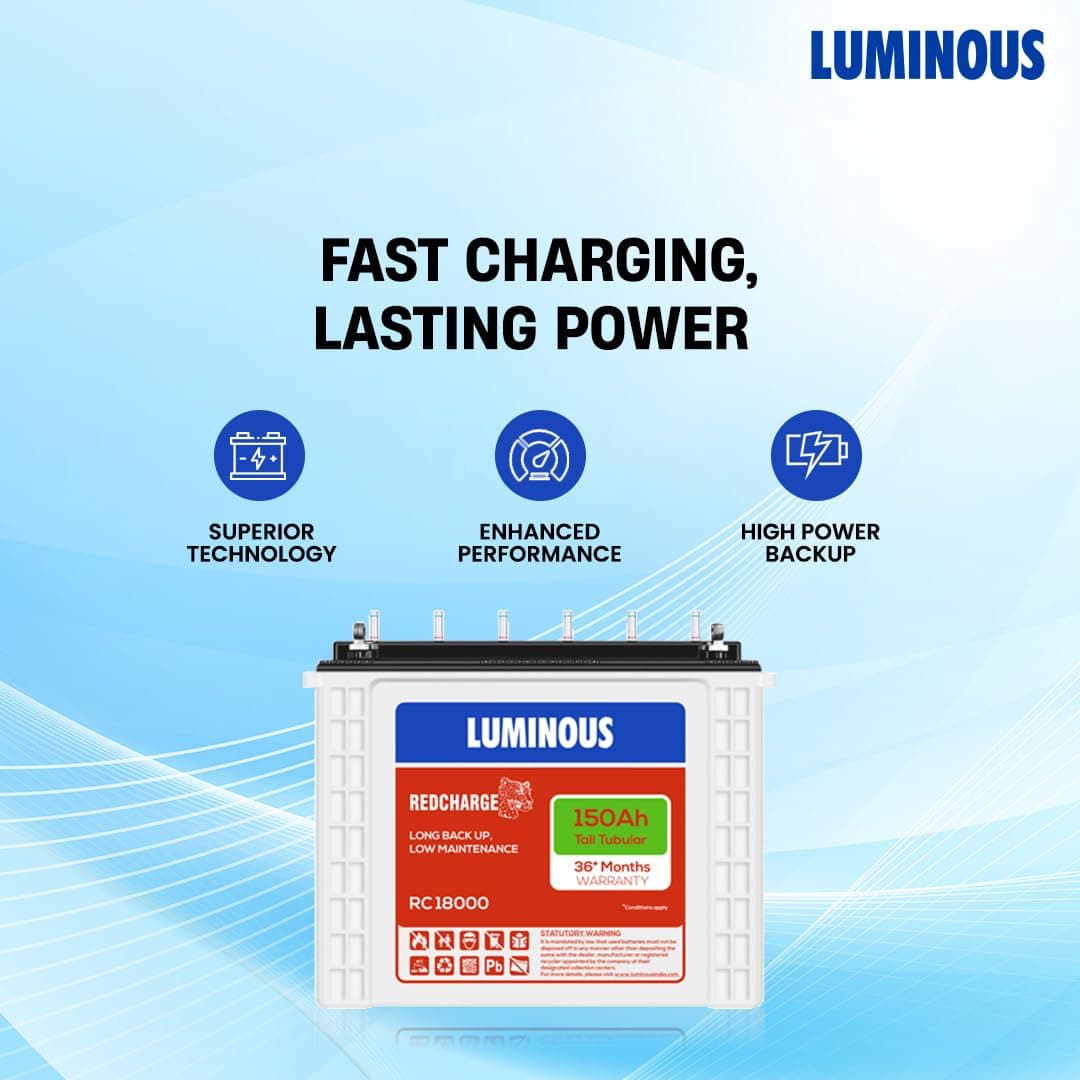 Luminous Optimus 2300+ Pure Sine Wave Inveter with Two RC18000 Tall Tubular Battery Combo - View 3