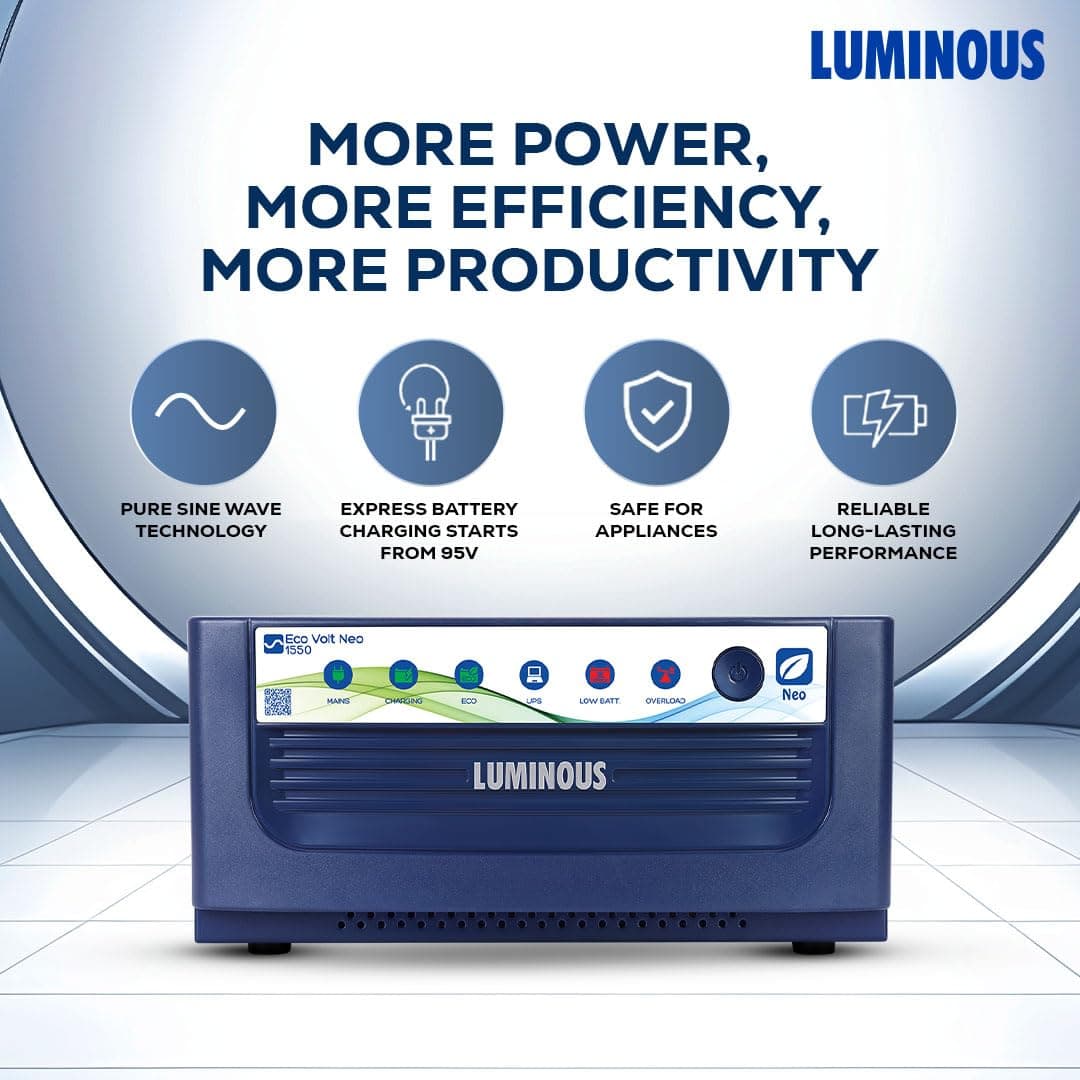 Luminous Eco Volt Neo 1550 1400VA Pure Sine Wave Inverter with RC25000 Tall Tubular Battery Combo - View 3