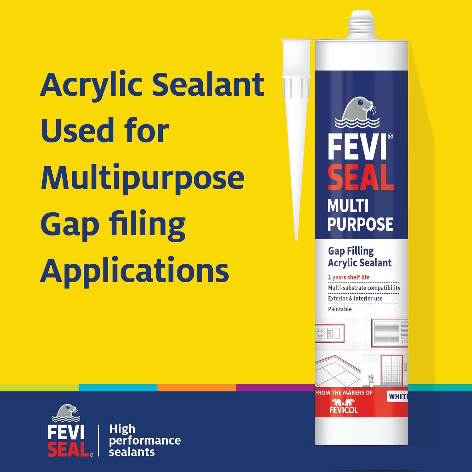 Feviseal Multipurpose Acrylic Sealant, White, 280 ml - View 3
