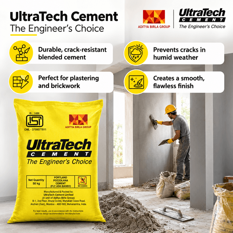 Ultratech PPC Cement Bag, 50 Kg - Use within 3 Months (Store in Dry, ventilated area away from Moisture) | 50 Kg | PPC Cement - View 2