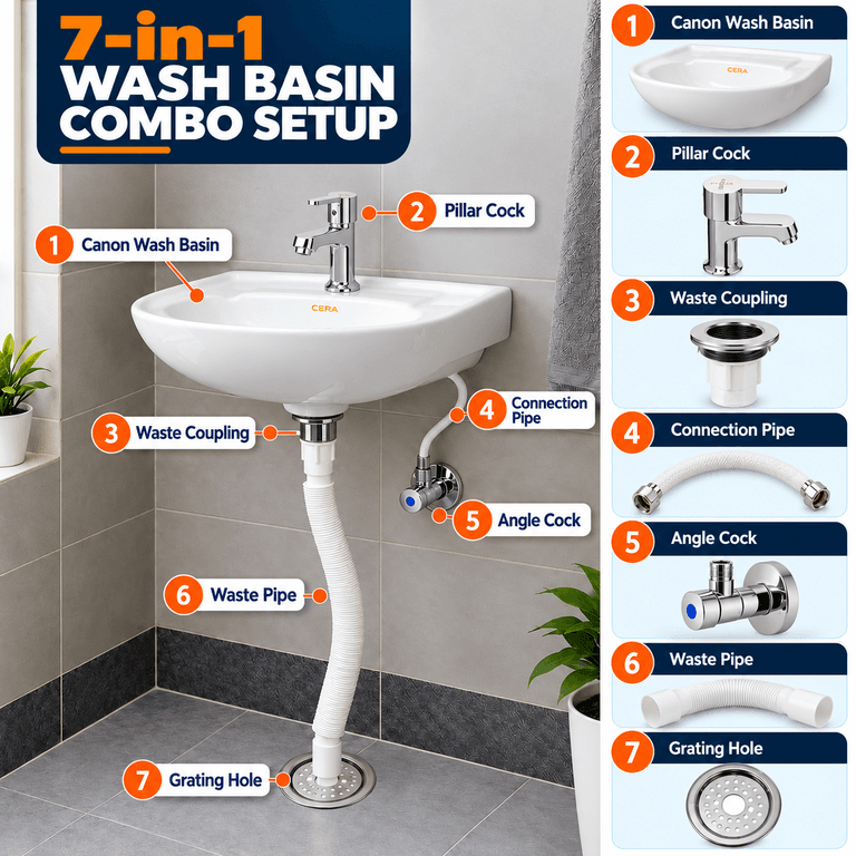 Cera Canon Wash Basin Combo (Set of 7) - View 2