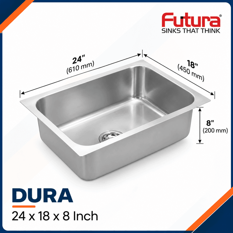 Futura Dura Single Bowl Square Sink- DURA - View 2