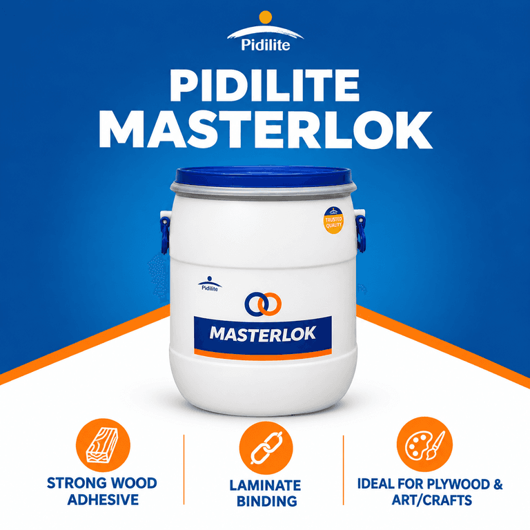 Masterlok Pidilite Masterlok Synthetic Wood Adhesive, 50Kg - Bonding hardwood, softwood, plywood, MDF, HDF, HPL, veneers, and surface laminates. | Ideal for high-volume furniture factories and commercial interior contractors requiring bulk quantities | Approx. 45–50 sq. ft. per kg at an application rate of 150 g/m². | Skin contact: Wash immediately with plenty of soap and water. - View 2
