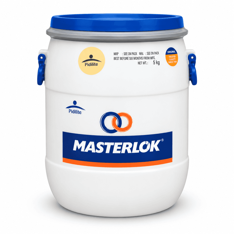 Masterlok Pidilite Masterlok Synthetic Wood Adhesive, 50Kg - Bonding hardwood, softwood, plywood, MDF, HDF, HPL, veneers, and surface laminates. | Ideal for high-volume furniture factories and commercial interior contractors requiring bulk quantities | Approx. 45–50 sq. ft. per kg at an application rate of 150 g/m². | Skin contact: Wash immediately with plenty of soap and water.