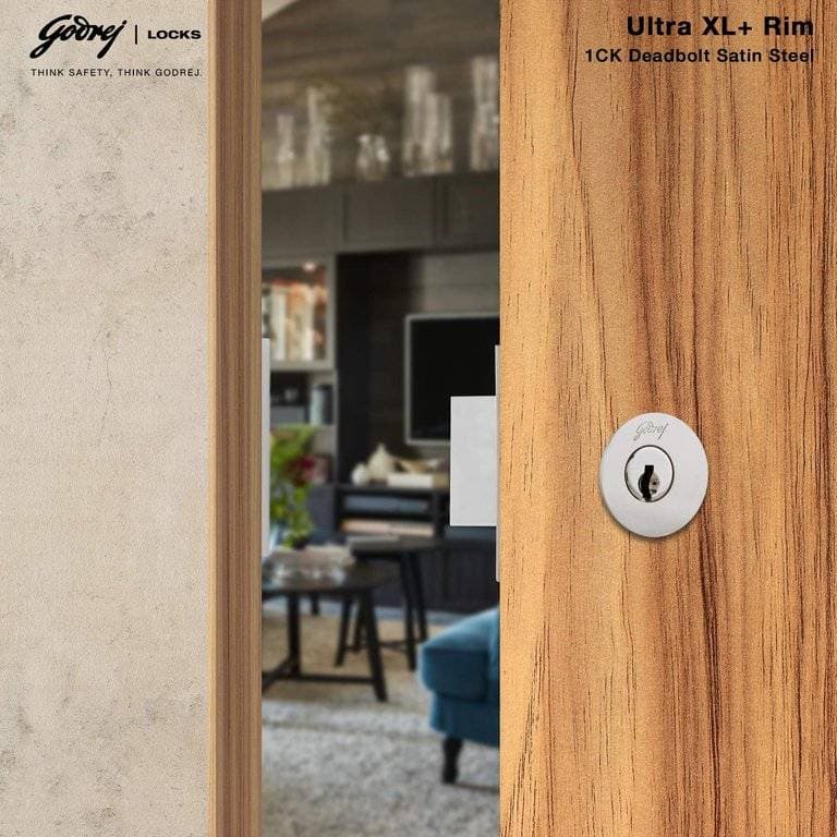 Godrej 2339 Satin Nickel Finish Rim Deadbolt Ultra XL+1CK Deadbolt - View 3