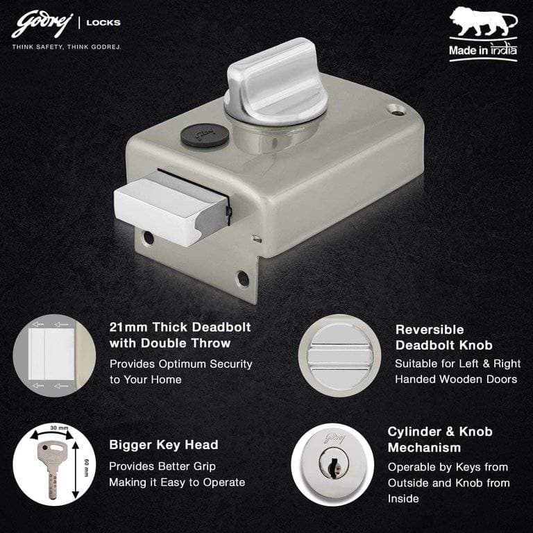 Godrej 2339 Satin Nickel Finish Rim Deadbolt Ultra XL+1CK Deadbolt - View 5