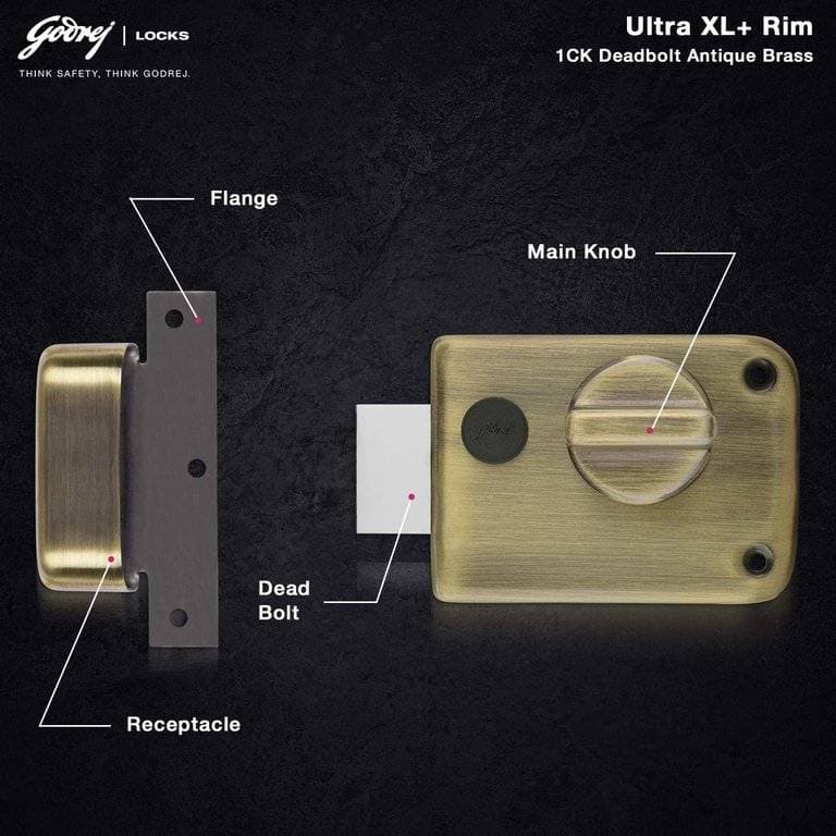 Godrej 2341 Antique Brass Finish Single Shaft 1CK Deadbolt lock - 60 mm | Rim lock – Deadbolt Ultra XL+ (single deadbolt), 1CK | 2341 - View 7