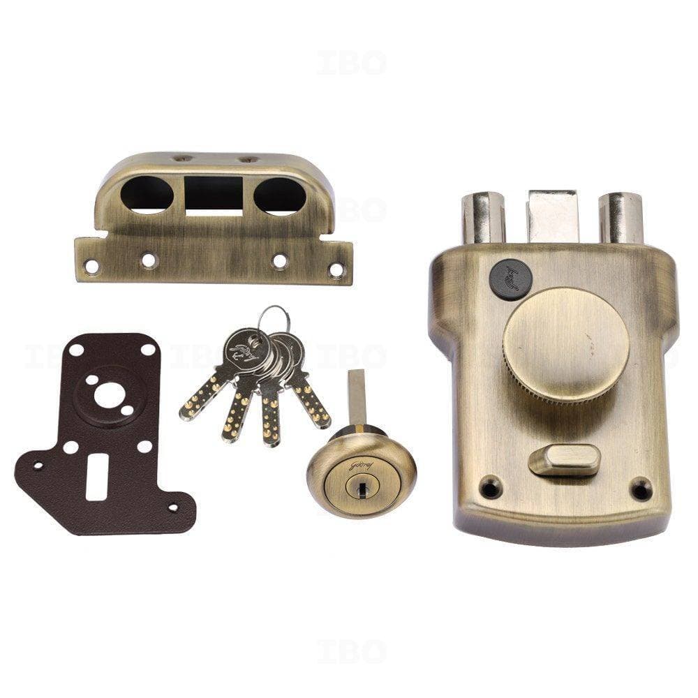 Godrej 5123 Antique Brass Finish ULCT Technology Tri Shaft 1CK Tribolt with Latch Rim lock - View 2