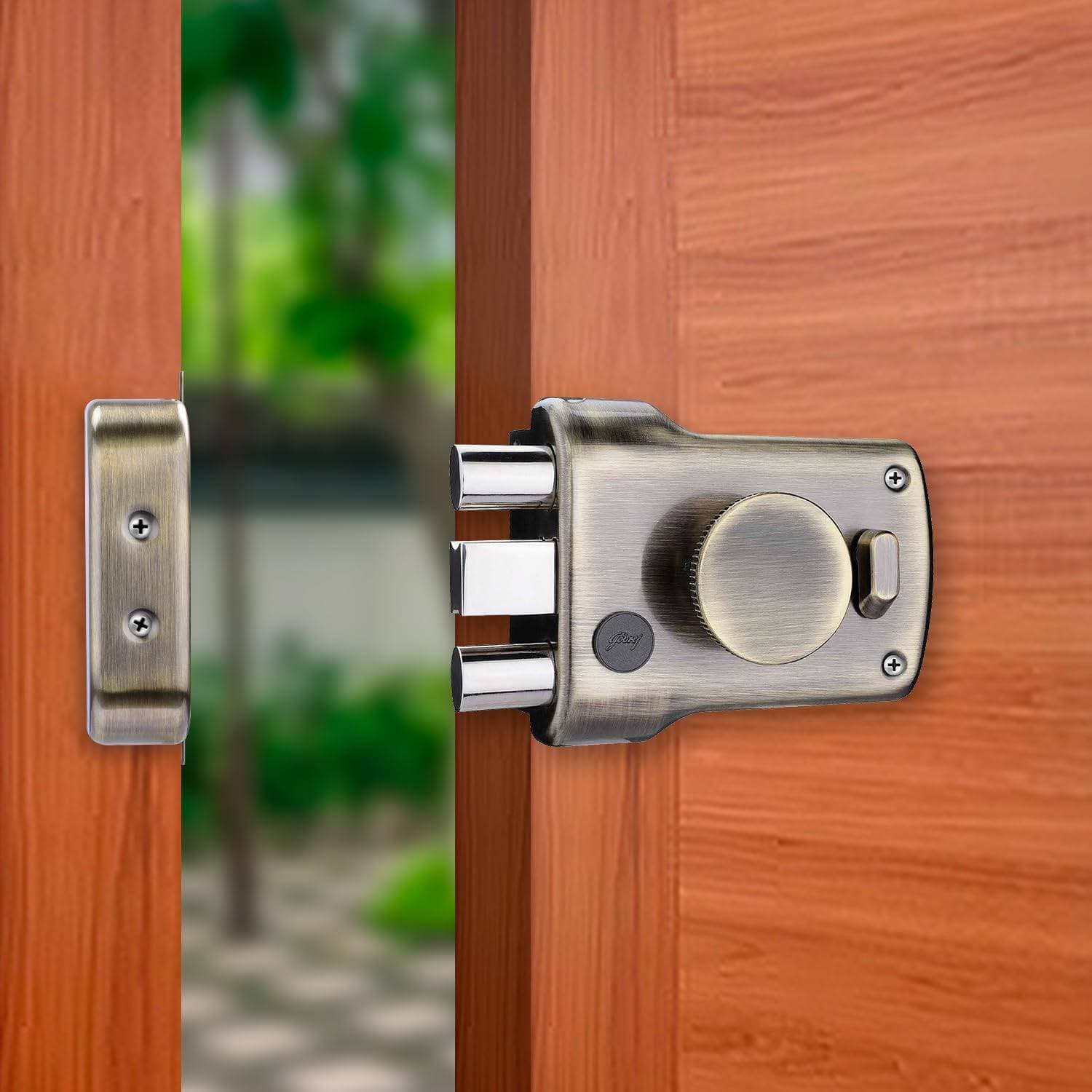 Godrej 5123 Antique Brass Finish ULCT Technology Tri Shaft 1CK Tribolt with Latch Rim lock - View 3
