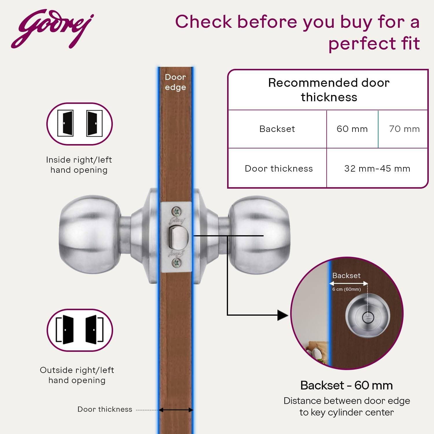 Godrej 5805 SS Matte  Keyless Cylindrical Lock w/o Key - View 5