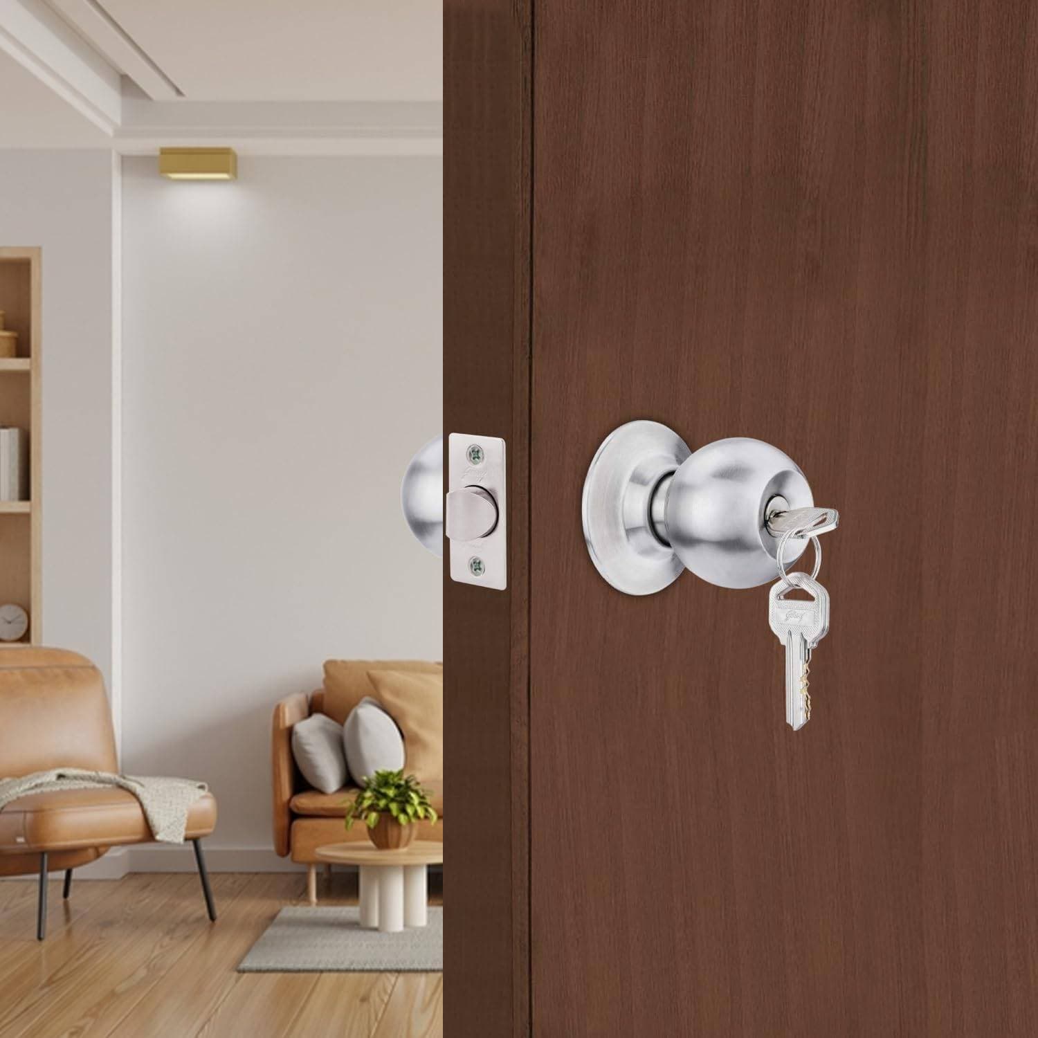 Godrej 5808 SS Matte Cylindrical Knob Lock With Key - View 3