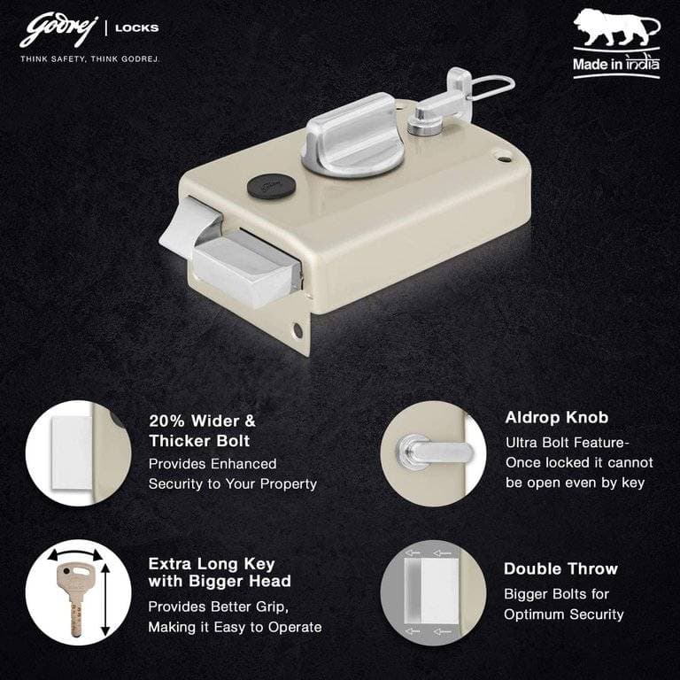 Godrej 6082 Satin Nickel Finish Twin Bolt 1CK Rimlock - View 5