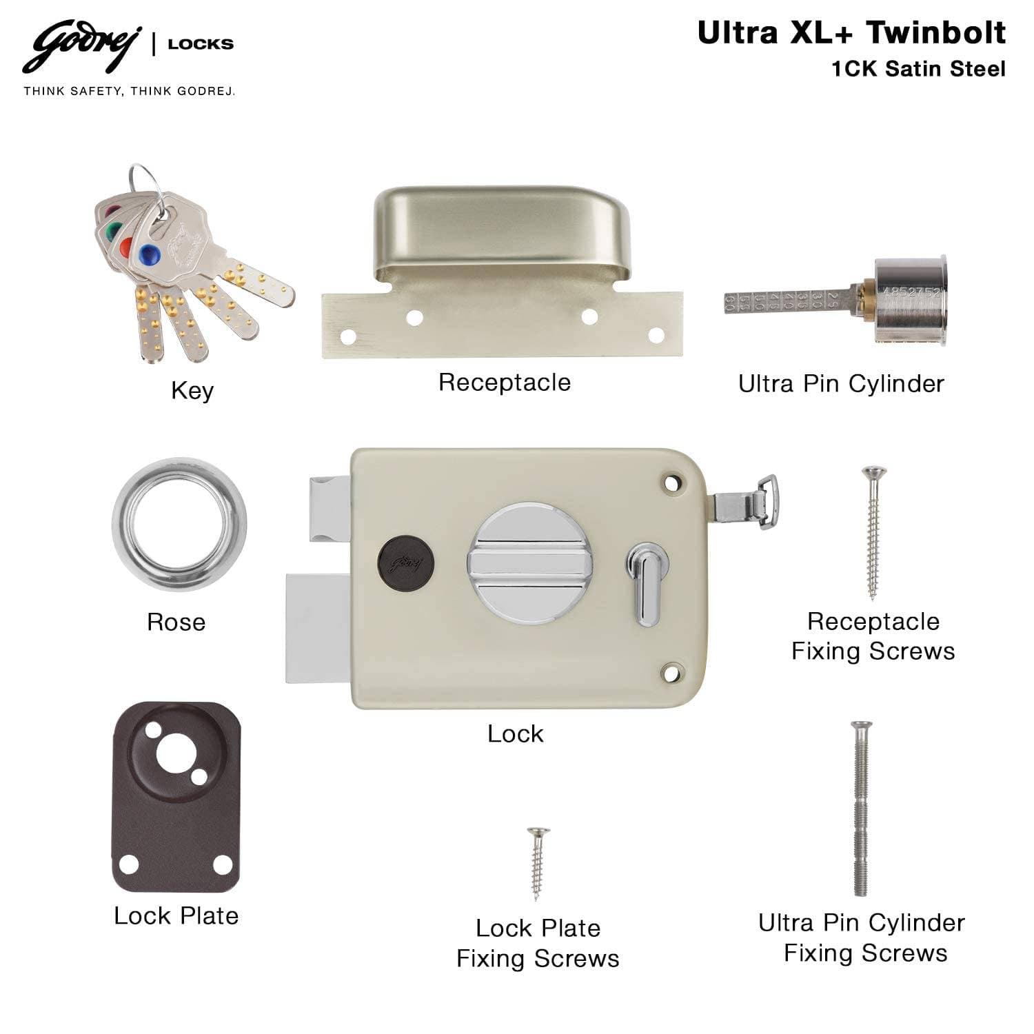 Godrej 6084 Satin Nickel Finish Twinbolt Ultra XL+1CK Latch bolt Lock - View 4