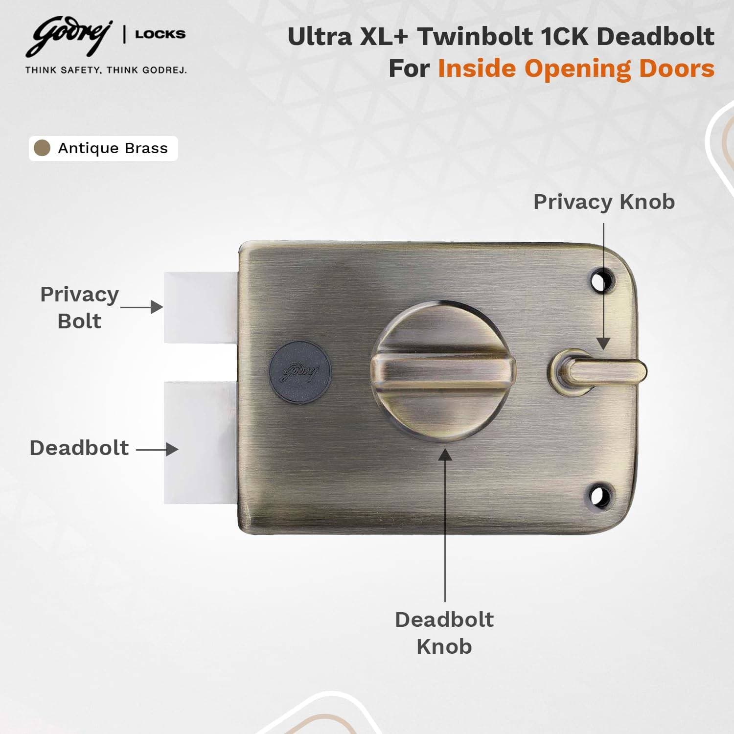 Godrej 6085 Antique Brass Finish Twinbolt Ultra XL+ 1CK Deadbolt lock - View 3