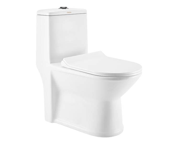 CERA Cyra One Piece EWC with PP Slim Soft Close Seat Cover, 220mm S-Trap, Snow White, S1013251SN - 26.8x14.4x29.3 inch | One Piece EWC | Ceramic