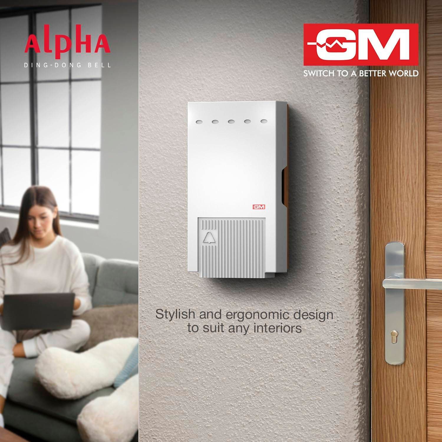 GM Alpha Ding Dong Door Bell - Door Bell | Polycarbonate | White - View 6