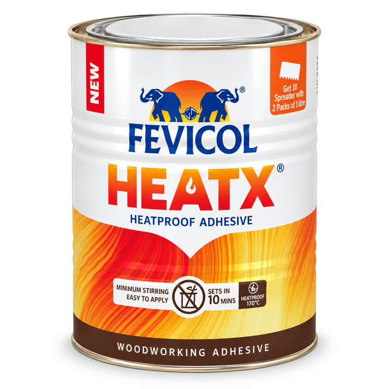 Fevicol HeatX Heatproof Adhesive - Best used for all kinds of lamination, especially the ones with a lot of heat exposure, Ideal for vertical lamination applications | 40 sq. feet/ liter approx. for large surface like laminate | Use in well-ventilated area, avoid prolonged breathing of vapors. Do not use near fire or source of ignition and refrain from smoking. Keep out of reach of children. - View 7