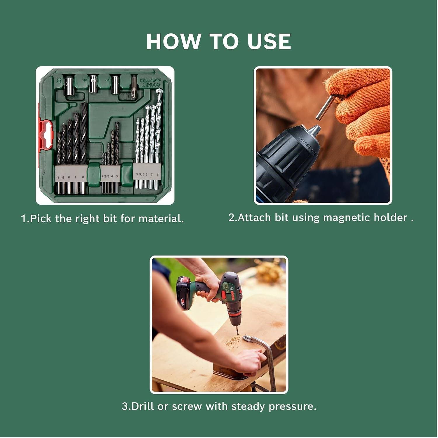 Bosch 34Pcs X-Line Drill Bit & Screwdriver Bit Set - Driver Bit Set | 2 607 010 608 | It Contains 5 HSS Metal Drill Bits, Ø 2-5 mm, 5 Masonry Drill Bits, Ø 5-8 mm, 5 Wood Drill Bits, Ø 4-8 mm, 13 Screwdriver Bits L = 25 mm, PH 1/2/3, PZ 1/2/3, S 4/6/7, T 15/20/25/30, 3 Nutsetters, Ø 7/8/10 mm, 1 Adapter For Nutsetters, 1 Universal Hol - View 6