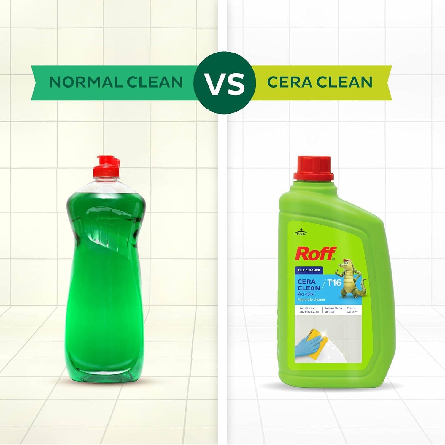 Roff T16 Cera Tile & Ceramic Cleaner - It is recommended to use Roff Cera Clean tile cleaner by diluting it with water. It is a rapid-action formula that protects the colour and natural shine of the tile. | Keep out of reach of children. Wear suitable protective clothing, gloves and eyes/face protection. After contact with skin, wash immediately with plenty of clean water. In case of contact with eyes rinse immediately with plenty of clean water and see | 12 months for sealed pack when stored under cover, out of direct sunlight, dampproof condition and protect from extremes of temperature - View 6